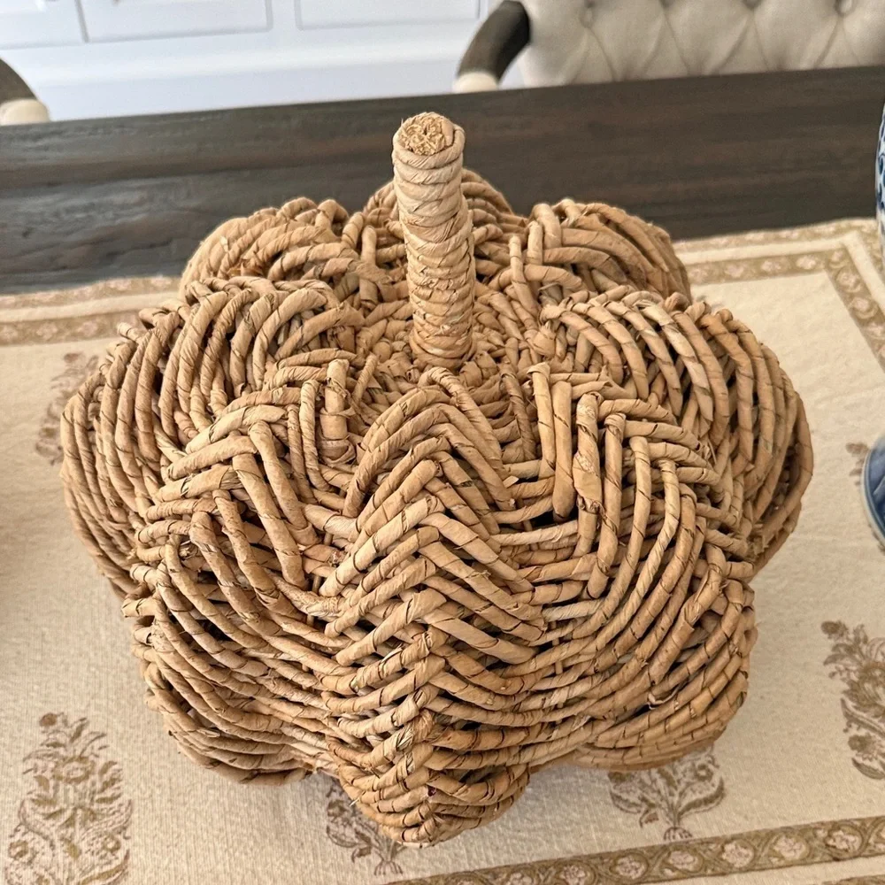 Woven Rattan Tan Pumpkin Home Accent